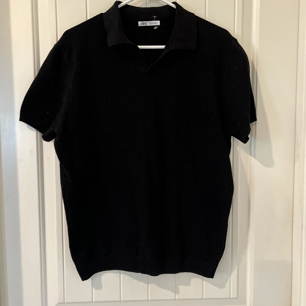 Zara Black Textured Polo Shirt
